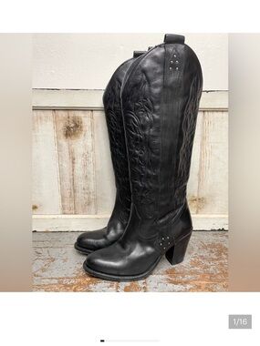 Barbara Bui Black Embroidered Leather Knee-High Western Boots
